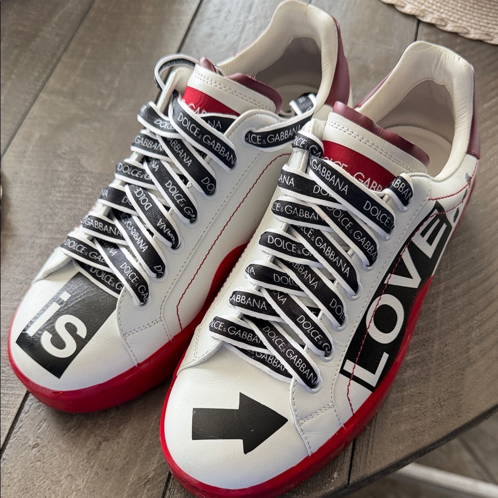 Dolce Gabbana Love Graphic Sneakers with Red Soles - Picture 2 of 13